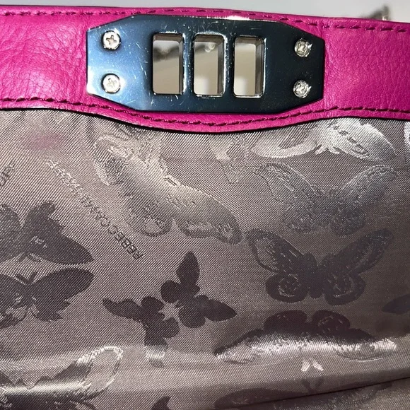 Rebecca Minkoff fuchsia pink leather clutch shoulder bag removable chain straps - Picture 7 of 7